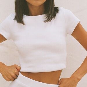 Princess Polly White Ribbed Crop Tee for Kids